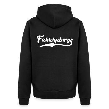 Fichtelgebirge Sprüche Fichtelgebirgler - Unisex Premium Bio Zip Hoodie - Schwarz - Hinten - Nico (187cm)