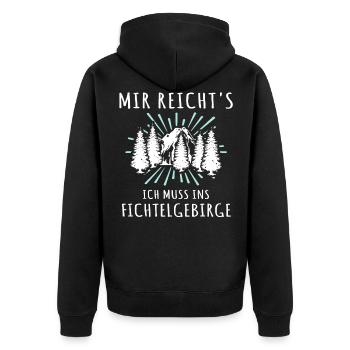 Fichtelgebirge Spruch Fichtelgebirgler - Unisex Premium Bio Zip Hoodie - Schwarz - Hinten - Nico (187cm)