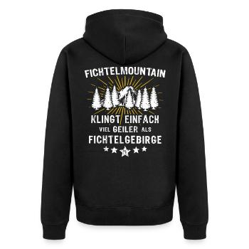 Fichtelgebirge Spruch Fichtelgebirgler - Unisex Premium Bio Zip Hoodie - Schwarz - Hinten - Nico (187cm)