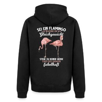 Flamingo lustiger Spruch Lieblingstier - Unisex Premium Bio Zip Hoodie - Schwarz - Hinten - Nico (187cm)