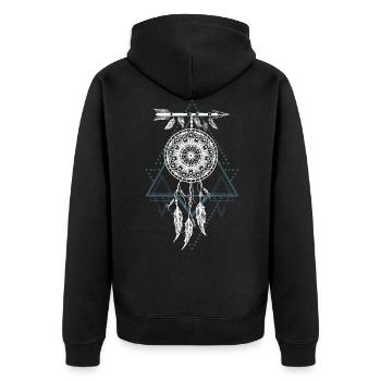 Traumfänger Dreamcatcher Traum Träumen - Unisex Premium Bio Zip Hoodie - Schwarz - Hinten - Nico (187cm)