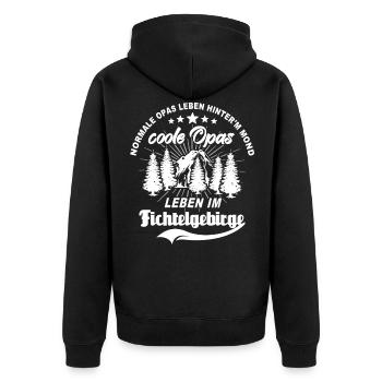 Fichtelgebirge Opa Fichtelgebirgler Opas - Unisex Premium Bio Zip Hoodie - Schwarz - Hinten - Nico (187cm)
