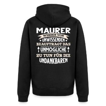 Maurer lustiger Spruch Handwerker Maurerkelle Zeme - Unisex Premium Bio Zip Hoodie - Schwarz - Hinten - Nico (187cm)