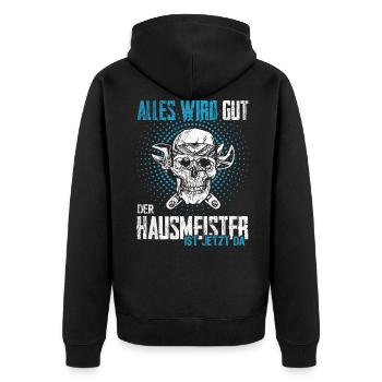 Hausmeister lustiger Spruch Handwerker Werkzeug - Unisex Premium Bio Zip Hoodie - Schwarz - Hinten - Nico (187cm)