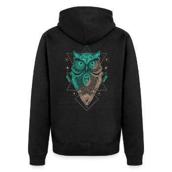 Eule Eulen Fan Lieblingstier Eule - Unisex Premium Bio Zip Hoodie - Schwarz - Hinten - Nico (187cm)
