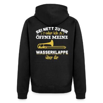 Posaune lustiger Spruch Wasserklappe Musiker Instr - Unisex Premium Bio Zip Hoodie - Schwarz - Hinten - Nico (187cm)