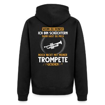 Wenn du denkst ich bin schüchtern Spruch Trompete - Unisex Premium Bio Zip Hoodie - Schwarz - Hinten - Nico (187cm)