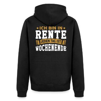Ich bin in Rente lustiger Spruch Rente Rentner Ren - Unisex Premium Bio Zip Hoodie - Schwarz - Hinten - Nico (187cm)