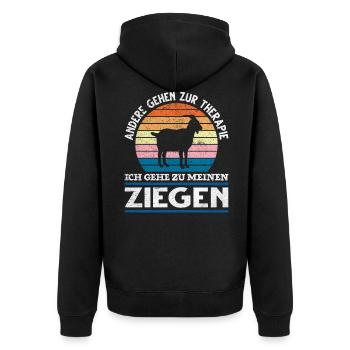 Therapie Ziegen lustiger Spruch Ziege Bauernhof - Unisex Premium Bio Zip Hoodie - Schwarz - Hinten - Nico (187cm)