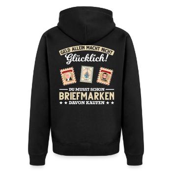 Briefmarken lustiger Spruch Briefmarken Sammler Po - Unisex Premium Bio Zip Hoodie - Schwarz - Hinten - Nico (187cm)