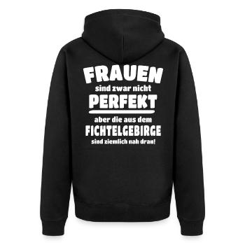 Fichtelgebirge Frauen Fichtelgebirglerin - Unisex Premium Bio Zip Hoodie - Schwarz - Hinten - Nico (187cm)