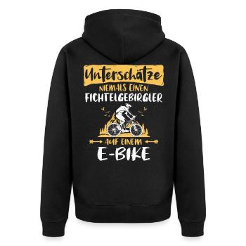 Fichtelgebirge Ebike Fichtelgebirgler Ebiking - Unisex Premium Bio Zip Hoodie - Schwarz - Hinten - Nico (187cm)