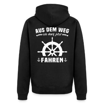 Bootsführerschein Segeln Boot Kapitän - Unisex Premium Bio Zip Hoodie - Schwarz - Hinten - Nico (187cm)