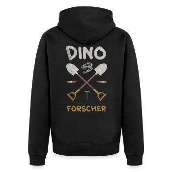 Dinosaurier Forscher Design für Jungs - Unisex Premium Bio Zip Hoodie - Schwarz - Hinten - Nico (187cm)