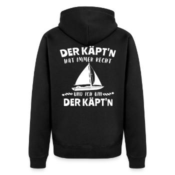 Kapitän Segeln Segelboot Segelschein - Unisex Premium Bio Zip Hoodie - Schwarz - Hinten - Nico (187cm)