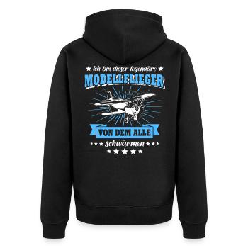 Modellflug RC Flugzeug Modellfliegen - Unisex Premium Bio Zip Hoodie - Schwarz - Hinten - Nico (187cm)