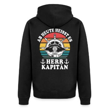 Bootsführerschein Segeln Boot Kapitän - Unisex Premium Bio Zip Hoodie - Schwarz - Hinten - Nico (187cm)