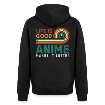 Das Leben Ist Gut Anime Macht Es Besser Für Die - Unisex Premium Bio Zip Hoodie - Schwarz - Hinten - Nico (187cm)