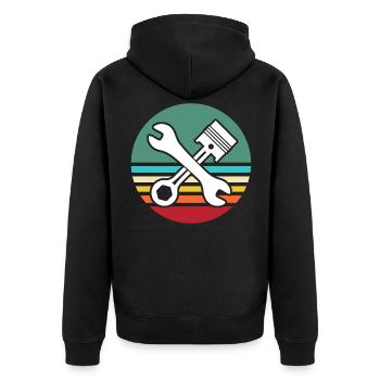 Schrauber Mechaniker Auto Werkzeug - Unisex Premium Bio Zip Hoodie - Schwarz - Hinten - Nico (187cm)