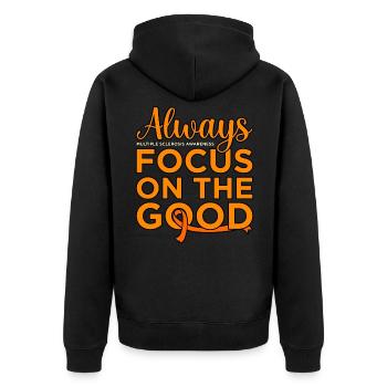 Konzentrieren Sie Sich Auf Eine Gute Grafik Zur - Unisex Premium Bio Zip Hoodie - Schwarz - Hinten - Nico (187cm)