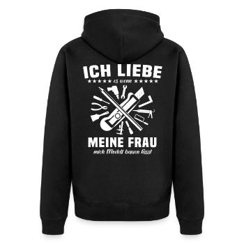 Modellbauer Sprüche Modellbau - Unisex Premium Bio Zip Hoodie - Schwarz - Hinten - Nico (187cm)