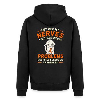 Graphic on sensitization for multiple sclerosis - Unisex Premium Organic Zip Hoodie - black - Back - Nico (187cm)
