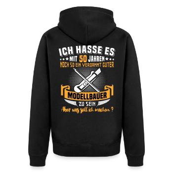 Modellbauer 50. Geburtstag 50 Jahre Modellbau - Unisex Premium Bio Zip Hoodie - Schwarz - Hinten - Nico (187cm)