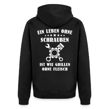 Schrauber Mechaniker Autoschlosser - Unisex Premium Bio Zip Hoodie - Schwarz - Hinten - Nico (187cm)