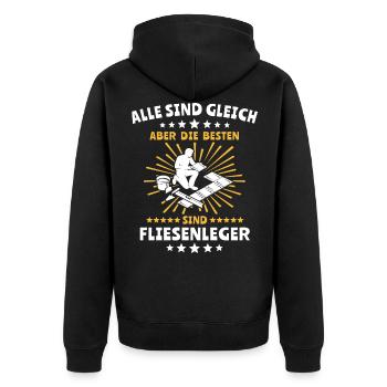 Fliesenleger Sprüche Fliesenlegen Fliesen - Unisex Premium Bio Zip Hoodie - Schwarz - Hinten - Nico (187cm)