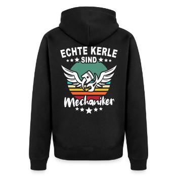 Mechaniker Automechaniker KFZ Mechaniker - Unisex Premium Bio Zip Hoodie - Schwarz - Hinten - Nico (187cm)