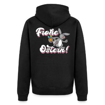Frohe Ostern Geschenk Osterhase - Unisex Premium Bio Zip Hoodie - Schwarz - Hinten - Nico (187cm)