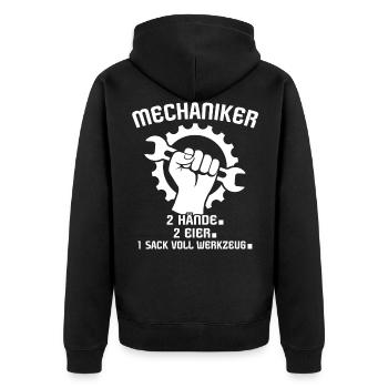Mechaniker Industriemechaniker KFZ Mechaniker - Unisex Premium Bio Zip Hoodie - Schwarz - Hinten - Nico (187cm)