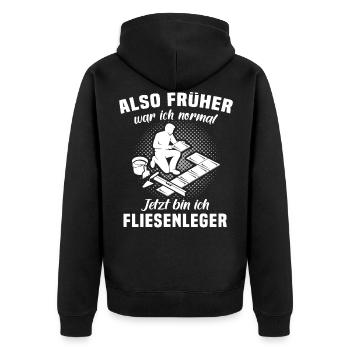 Fliesenleger Sprüche Fliesen Legen - Unisex Premium Bio Zip Hoodie - Schwarz - Hinten - Nico (187cm)