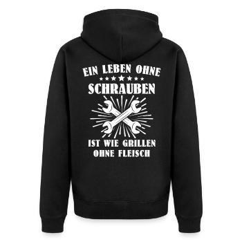 Schrauber Mechaniker Autoschrauber - Unisex Premium Bio Zip Hoodie - Schwarz - Hinten - Nico (187cm)