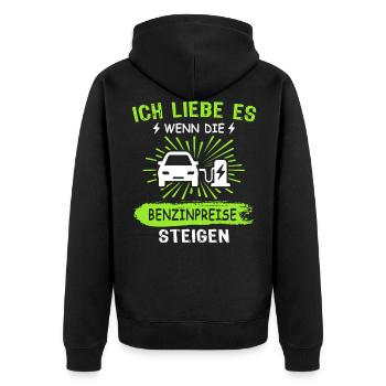 Eauto Elektroauto E-Auto - Unisex Premium Bio Zip Hoodie - Schwarz - Hinten - Nico (187cm)