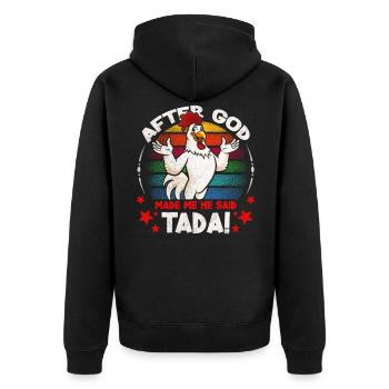 Nachdem Gott Mich Erschaffen Hatte, Sagte Er Tada - Unisex Premium Bio Zip Hoodie - Schwarz - Hinten - Nico (187cm)