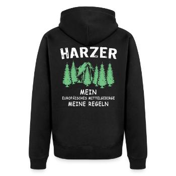 Harz Sprüche Harzer - Unisex Premium Bio Zip Hoodie - Schwarz - Hinten - Nico (187cm)