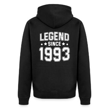 Legende seit 1993 - Unisex Premium Bio Zip Hoodie - Schwarz - Hinten - Nico (187cm)