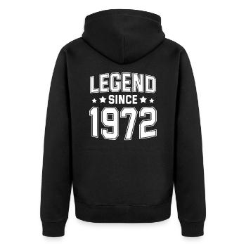 Legende seit 1972 - Unisex Premium Bio Zip Hoodie - Schwarz - Hinten - Nico (187cm)