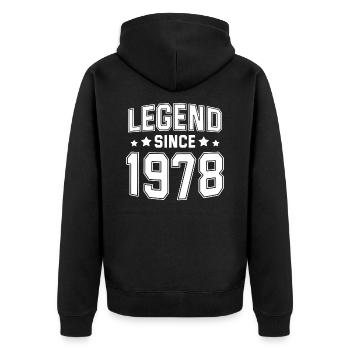 Legend since 1978 - Unisex Premium Organic Zip Hoodie - black - Back - Nico (187cm)