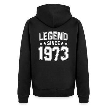 Legend since 1973 - Unisex Premium Organic Zip Hoodie - black - Back - Nico (187cm)