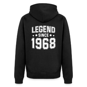 Legende seit 1968 - Unisex Premium Bio Zip Hoodie - Schwarz - Hinten - Nico (187cm)