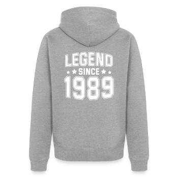 Legende seit 1989 - Unisex Premium Bio Zip Hoodie - Grau meliert - Hinten - Nico (187cm)