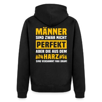 Harz Männer Harzer Mann - Unisex Premium Bio Zip Hoodie - Schwarz - Hinten - Nico (187cm)