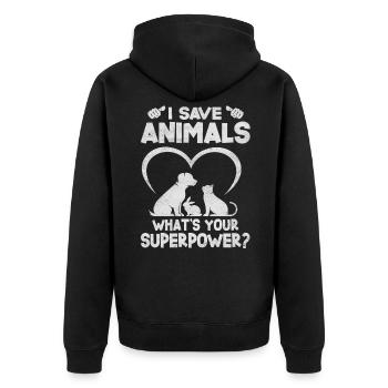 Ich Rette Tiere, Was Dein Supermacht-design Ist - Unisex Premium Bio Zip Hoodie - Schwarz - Hinten - Nico (187cm)