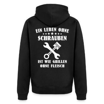 Schrauber Grillen Schrauben Autoschrauber - Unisex Premium Bio Zip Hoodie - Schwarz - Hinten - Nico (187cm)