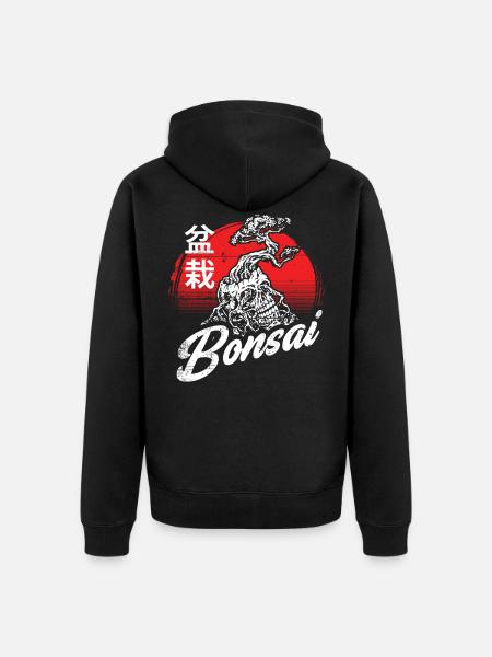 Bonsai Skull Gardening Calligraphy Design - Unisex Premium Organic Zip Hoodie - black