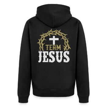 Team Jesus Design pour Christian et True - Veste à capuche bio Premium Unisexe - noir - Dos - Nico (187cm)