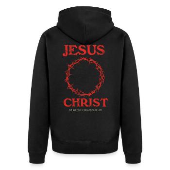 Jesus Christus Hat Gott An Die Erste Stelle - Unisex Premium Bio Zip Hoodie - Schwarz - Hinten - Nico (187cm)