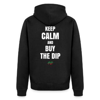 Stay calm and buy the - Unisex Premium Organic Zip Hoodie - black - Back - Nico (187cm)